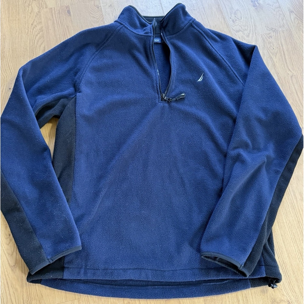 Nautica Fleece Sweater Men XL  Blue 1/4 Zip Stand Collar Lightweight Boat Deck